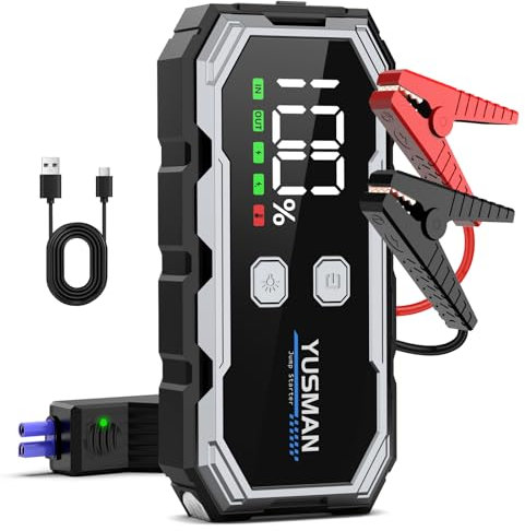 YUSMAN Avviatore Batteria Auto - 4000A Avviatore Emergenza per Auto/Moto(7.0L Gas or 5.5L Diesel), Starter Batteria Portatile Jump Start con LED/LCD Booster Avviamento A