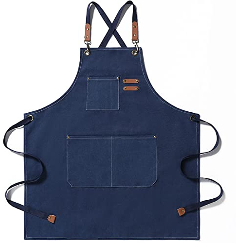 SGHE Cotton Canvas Apron for Men Women with Pockets, Cross Back Apron for Kitchen Cooking Baking Chef Artist Painting Work Aprons for wood worker, Garden, Restaurant, Bartender, Barista