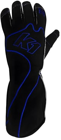 K1 RaceGear Driving Gloves, RS1, Single Layer, Cotton/Polyester, Black/Blue, Large, Pair