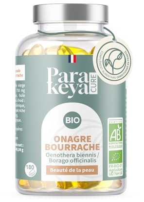 Parakeya - Onagre & Bourrache Bio 500 mg - 180 capsules - Beauté de la peau & apport en acides gras essentiels - Complément alimentaire