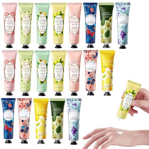 Creme Mains,20pcs Coffret Cadeau Crème Mains,Mini Crèmes pour Mains Set,Coffret Femme Cadeau,Cadeau Noel Femme,Cadeaus Anniversaire Femmes,Crème Hydratante pour Mains Pieds