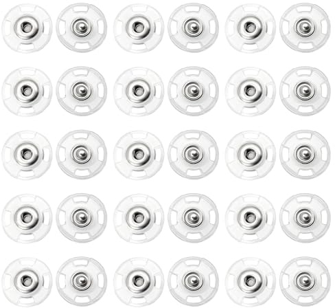 15 Pairs Transparent Press Studs Snap Fasteners, Clear Poppers Fasteners and Snap Buttons, Plastic Press Studs for Clothing DIY Sewing Craft Coats Shirts Jackets and Clothes Repair Accessories