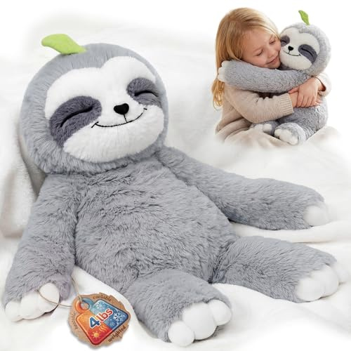 Mewaii 4 Lbs Weighted Stuffed Animals with Heating Pad- Heavy Belly & Limbs, 15 Sloth Heated Plush for a Realistic Hug, Super Soft Fluffy Plush Toy for Kids
