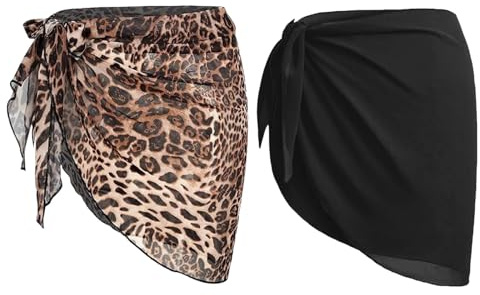 louuuou 2 PCS Sarongs for Women Beachwear, Leopard Print Pattern Women's Swim Cover-Ups & Sarongs, Black Sarong Beachwear Beach Sarong, Beach Wrap Suitable for Beach Swimsuit Swimming