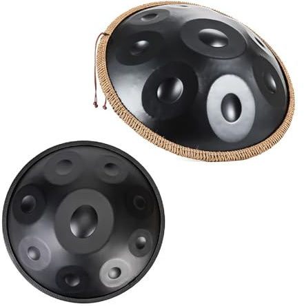 Handpan Drum 440Hz 9/10/12 Notes Instrument De Percussion De 22 Pouces avec Sac De Batterie Et Support Instrument À Tambour Handpan Haut Niveau De Qualité(Noir,12 Notes)