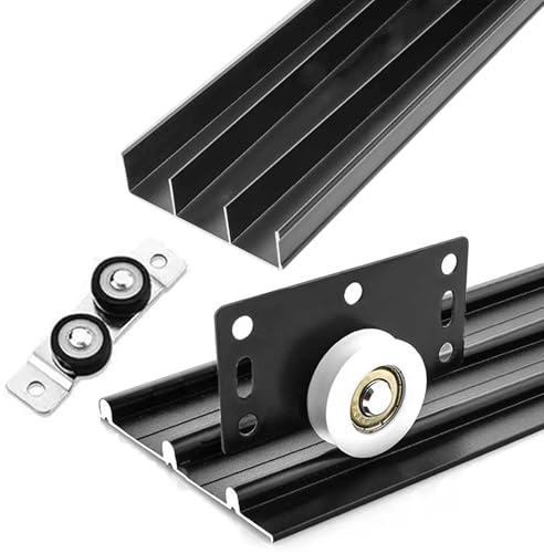 Kit de herrajes para puerta corrediza de triple riel, rieles de aluminio resistentes, instalación empotrada, ajustable para 3 paneles, ideal para armarios y puertas de armario (natural, 180 cm)