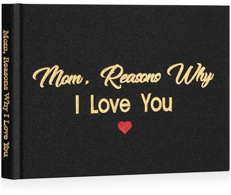 Artmag What I Love About Mom Fabric Book Fill-in-The-Blank Love Journal for Mom Birthday Mother's Day Christmas Gifts Stocking Stuffer for Mother Black