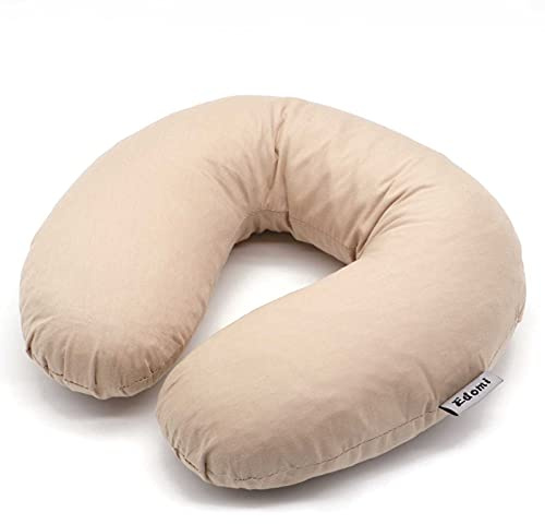 Cuscino a forma di U a forma di grano saraceno - Edomi Cool Cuscino da viaggio Cuscino per collo Cuscino per la testa Cuscino per il sonno Cuscino per mal di schiena (Abbronzatura chiara)