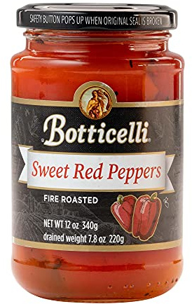 BOTTICELLI Fire Roasted Sweet Red Peppers, No Sugar Added,Gluten Free, Ready to Use, Rich & Smoky Flavor for Pasta, Sandwiches & Sauces (1-Pack, 12 oz Jars)
