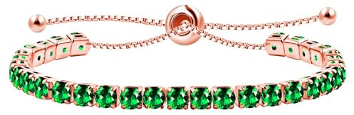Uloveido Rose Gold Plated Created Emerald Tennis Bracelet for Women - Fashion Adjustable Green Stone Bolo Bracelet for Y4043