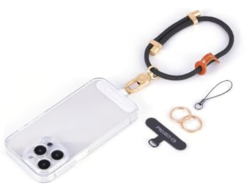 project-cb Cordino da Polso per Cellulare 1,Toppa per Cordino Cellulare 2,Anelli Chiavi 2,Da polso,Catenella Telefono,Cinturino Telefono,Portachiavi(Nero-G)