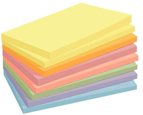 Agoer 8 Blocs Grandes Sticky Notes, 76 x 127 mm Feuillets Autocollants Claires, 6 Blocs 6 Couleurs + 2 GRATUITS Jaune Canari Notes Autocollantes pour l'école, la Maison, le Bureau, 60 Feuilles/Bloc
