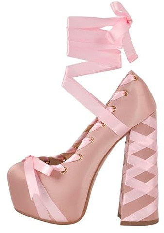 Meinabsatz Mary Jane Chaussures à talons hauts pour femme Lolita avec nœud et talon bloc, rose clair, 45 EU