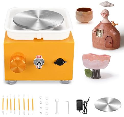 Pottery Wheel, Mini Electric Pottery Wheels with 2 Turntables 6.5cm/10cm, Clay Tools and Removable ABS Basin, Pottery Wheel for Adults Kids Beginners DIY Clay Art