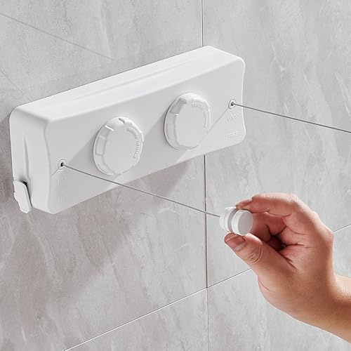 HONPHIER Tendedero Retráctil, 2 x 5.1M Tendedero de Pared Extensible, Doble Tendederos Retráctil para Interior y Exterior (Blanco)
