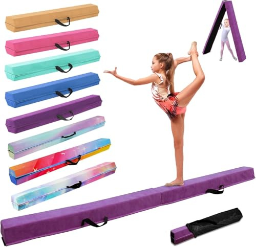 Trave Ginnastica Artistica per Casa 240 cm, Trave Pieghevole Ginnastica Portatile per Allenamento, Trave Equilibrio con Base In Gomma Antiscivolo per Bambini, Principianti e Ginnasti Professionisti