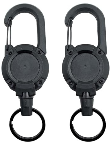 2 Pcs Retractable Keychain, Retractable Keyring, Key Chain - Heavy Duty 23.6 Steel Cord Badge Reel for ID Cards, Security Pass & Outdoor Use with Secure Locking Clips (Black)