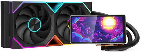 Jungle Leopard ProFlow Aio Wasserkühlung mit 5.5-inch LCD Magnetic Screen Display,ALL-IN-One ARGB 2000RPM PWM Infinity Lüfter,für AM4/AM5& Intel LGA1851/1700 (240MM Schwarz)