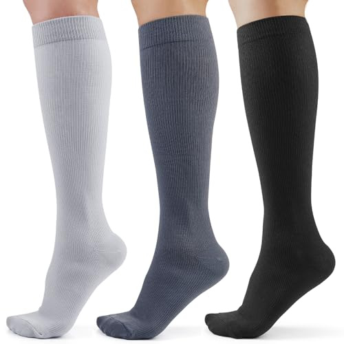 CAMBIVO Calze Compressione Graduata Donna Uomo 3 Paia, Gambaletti Compressione 8-15 mmHg, Calze Elastiche a Compressione, Calzini Contenitive Lunghe per Vene Varicose, Sport, Corsa, Aereo, Ciclismo
