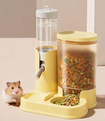 Gourde étanche pour hamster et distributeur automatique de nourriture, distributeur de nourriture transparent avec buse en acier inoxydable, facile à nettoyer (jaune)