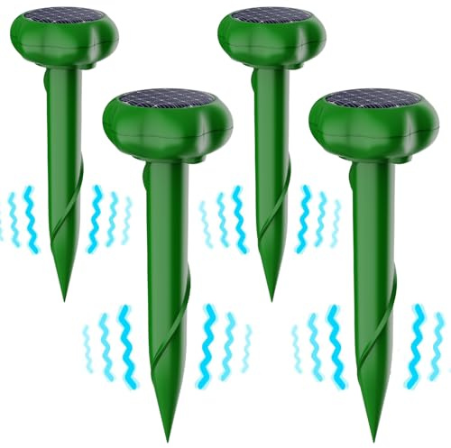 Lot de 4 répulsifs solaires Anti-Taupes - Répulsif Automatique étanche - pour repousser Les campagnols et Les écureuils dans la pelouse
