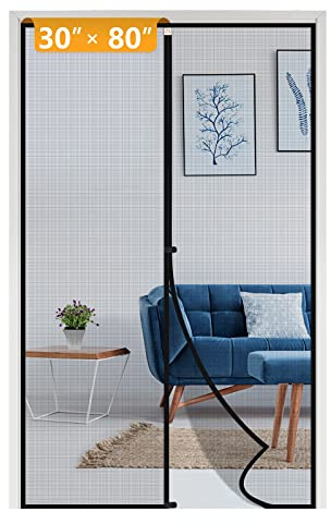 Yotache Fiberglass Magnetic Screen Door Fits Door Size 30 x 80, Screen Size 32 x 81 Double-Sewed, Close-Stitching, Top Anti-Tear, Heavy Duty with Full Frame Hook&Loop Strip Black