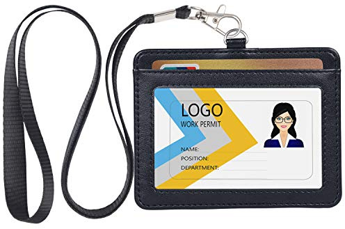 Teskyer Lanyard with Card Holder, ID Badge Holder with 1 Clear ID Window & 1 Credit Card Slot and a Detachable Neck Lanyard (Horizontal, Black)