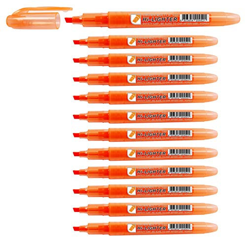 CROWN H-500 Highlighter Pens Chisel Tip Slim Highlighters - Pack Of 12 - With Bright Fluorescent Ink - Orange