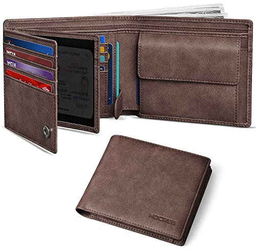 HOCRES® Mens Wallet with 15 Credit Card Holders Wallets for Men UK RFID Blocking Leather Slim Wallet 2 Banknote Compartments 2 ID Window Mutifunctional Wallet with Gift Box