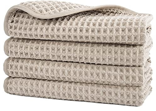 Polyte - Waschlappen aus Mikrofaser - fusselfrei - Waffelstruktur - Beige - 33 x 33 cm - 4 Stück