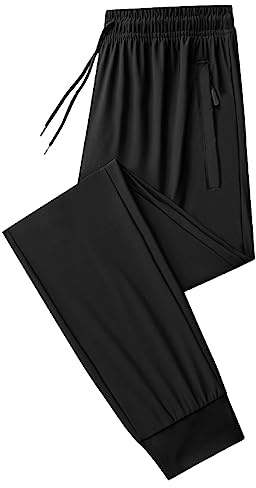 Jamron Hombre Verano Pantalones de Chándal Elásticos y Finos Pantalones Deportivos con Bolsillos con Cremallera Pantalones Casuales Ligeros Fondo Cerrado Negro S