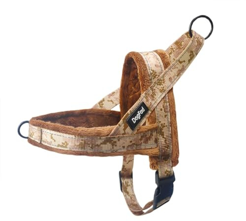 HDKUW Hundegeschirr aus Plüsch, kein Ziehen, verstellbares Hundegeschirr für kaltes Wetter, Haustiergeschirr für kleine, mittelgroße und große Hunde, Braun, Camouflage, Größe XXS