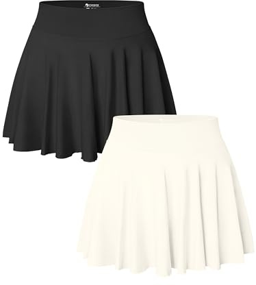 OQQ Femmes Jupes avec Short Intégré Pack de 2 Taille Haute avec Poche Élastique Été Sport Tennis Jupe Noir Beige
