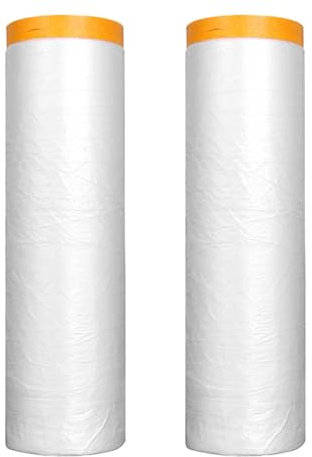 DUGEGAYL 2 Stück 180cm x 20m abdeckfolie mit Klebeband lang, Klebeband mit abdeckfolie, Klebeband Folie, geeignet für Wände aus Keramikfliesen, Holzplatten