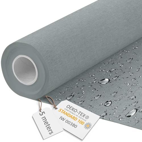 DreamRoots Tela Impermeable por metros Imitación Lino 600D, 220g/m², 160 cm de Ancho, toldo exterior para Tapicería y Toldos Light grey 5M