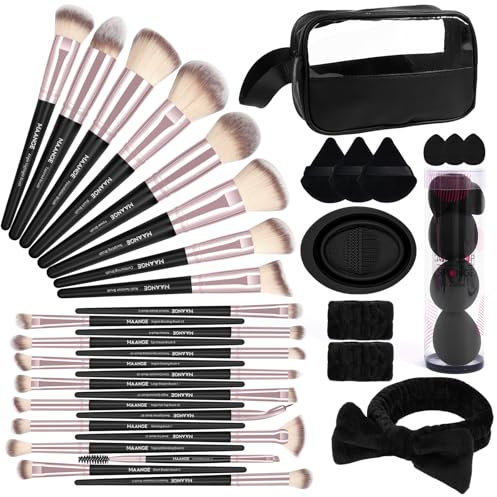 Pinselset Makeup MAANGE Make up Pinsel Set, 42-teilig, multifunktionales Kosmetikpinsel, Premium-Schminkpinsel für Foundation Lidschatten, Highlights, Konturen, Puder und Concealer (schwarz, 42 Stück)