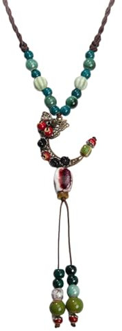 XIPIEIO Medaillons Halskette für Frauen benutzerdefinierte Retro Bohemian Keramik Halskette handgemachte Frauen DIY Geschenk mit Schmetterling und Mond Charms Beste Freund Geschenke