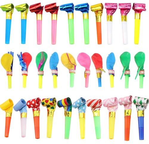 WUSJCOF 30 Stück Tröten Kindergeburtstag, Krachmacher, Partyspass Scherzartikel Party Zubehör Spaß, Lustige Spielzeuge Für Neujahr Geburtstag Party, Kinder Party, Weihnachten (Farbig Gemischt)
