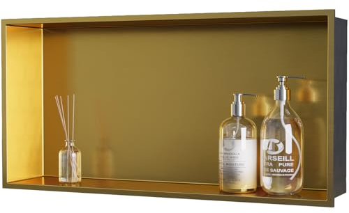 OLNGYUE Brushed Gold Shower Niche: No Tile Needed Stainless Steel - 24x12 Recessed Wall Niches Shelf for Bathroom Kitchen Toilet Storage