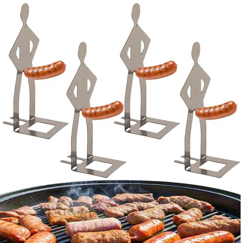 ZFFAFUR 4Pcs Funny BBQ Sausage Holder, Fun Stainless Steel Barbecue Sausage Rack, Stainless Steel Hot Dogs, Funny BBQ Fork for Camping, Outdoor Picnic, Garden, Kitchen, Grilling Gifts for Men