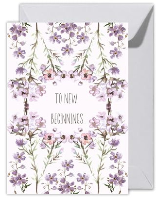 WBdesignz Carte de vœux « To New Beginnings » - Carte florale pour nouveau départ, départ, départ, retraite ou nouveau chapitre - Design élégant avec fleurs - Avec enveloppe (XXL DIN A4)