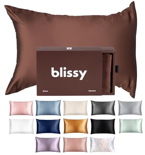 Blissy Silk Pillowcase - 100% Pure Mulberry Silk - 22 Momme 6A High-Grade Fibers - Silk Pillow Cover for Hair & Skin - Regular, Queen & King (Chocolate, Standard)