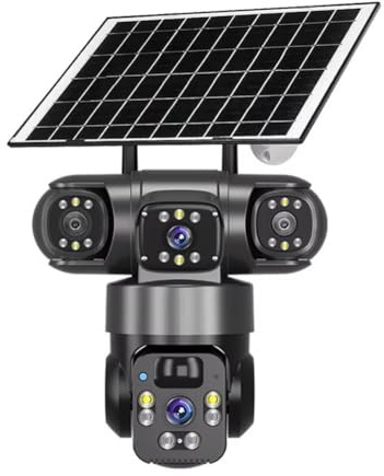 V380 PRO Sistema de cámara de seguridad solar inalámbrica 4K Tres lentes 360 ° PTZ 2.4G WiFi Color visión nocturna IP66 Alertas de movimiento resistente a la intemperie Cloud TF Almacenamiento Audio