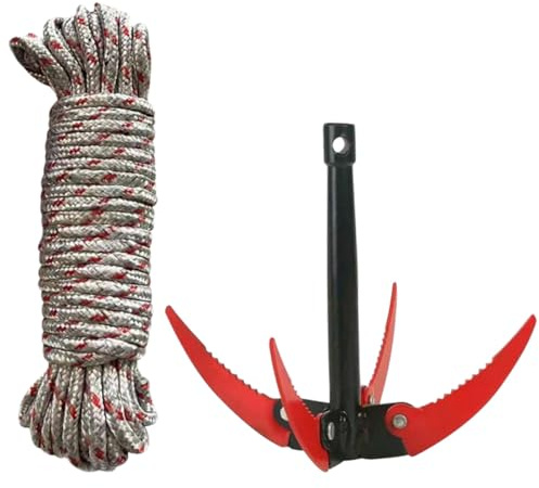 ANDRESLAD Outil Pliable en Acier Inoxydable avec Dents de scie, râteau à Eau 4 Dents, Accessoire pour Bassin, Coupe-Herbe Efficace pour Jardinage et Entretien extérieur, livré avec Corde 10 m