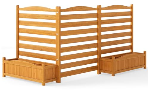 Giantex 3-Panel Air Conditioner Fence with Planter Box, 40''H No-Dig Wooden Privacy Screen for AC Unit, Trash Can & Pool Equipment Enclosure, Slatted Outdoor Garden Fence for Patio, Backyard