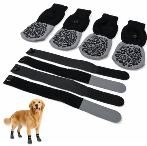 Kemay Dog Socks Stop Licking 2 Pairs, Anti Slip Dog Shoes with Grips & Adjustable Strap, Breathable Pet Paw Protectors for Hardwood Floor, Indoor Outdoor Use for Injured Paws