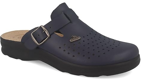 Fly Flot | Man Professional, Zoccoli Sanitari Uomo con Cinturino Regolabile, Ciabatta con Tomaia in Pelle Forata, Sottopiede imbottito in Pelle Antishock, Blu, 43