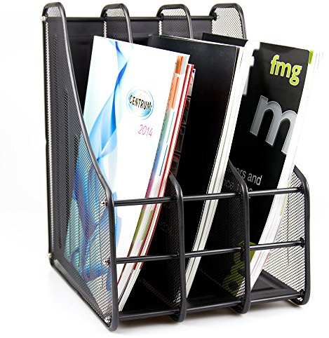 ABN Finest Desktop Metal Magazine Holder - 3 Sections Magazine File Organizer Rack Storage for A4 Document, Notebook, Newspaper - Ideal for Home, Office, Schools - Mesh Black