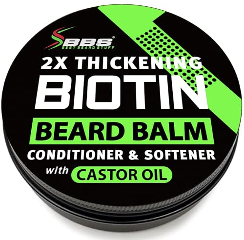 Biotin Beard Balm for Men - 2X Thickening for Beard and Mustache - Organic Mustache Wax with Castor Oil & Meadowfoam – Hydrating Facial Hair Growth Balm & Leave-In Conditioner