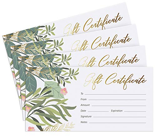Tomma presentkort för affärer med guldfolie – 25 presentkort med kuvert för spa, salong, restauranger, anpassade kundkuponger för födelsedag, arbetskort – 9,5 x 19 cm